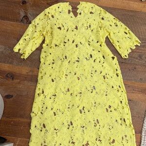 Anthropologie Floral Eyelet Kaftan Dress Yellow
